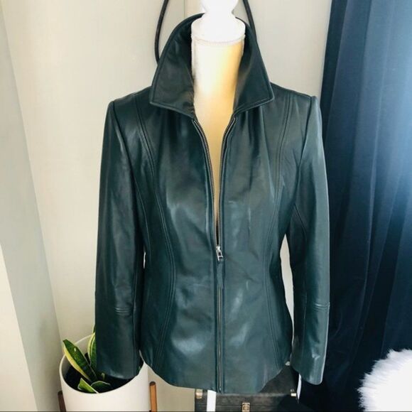 Preston & York Lambskin Leather Moto Jacket, Luxurious, Dark Green, Small, NWT